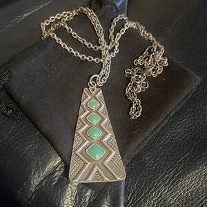 Geometric Pendant Necklace with Green Accents